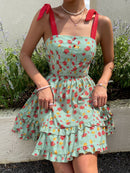 SHEIN VCAY Nó Camada Tiered Folhado Botões na frente Floral Estampa em toda a parte Boho Vestido