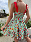 SHEIN VCAY Nó Camada Tiered Folhado Botões na frente Floral Estampa em toda a parte Boho Vestido