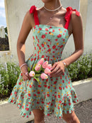 SHEIN VCAY Nó Camada Tiered Folhado Botões na frente Floral Estampa em toda a parte Boho Vestido