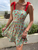 SHEIN VCAY Nó Camada Tiered Folhado Botões na frente Floral Estampa em toda a parte Boho Vestido