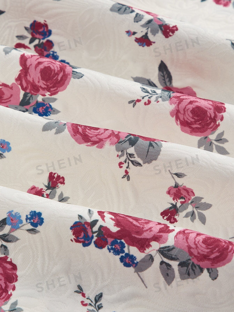 SHEIN MOD Vestido impressão floral fora do ombro cadarço na frente