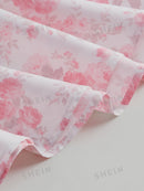 SHEIN MOD Vestido impressão floral cadarço na frente manga bufante