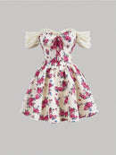 SHEIN MOD Vestido impressão floral fora do ombro cadarço na frente