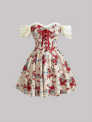 SHEIN MOD Vestido Feminino Floral Off Shoulder Com Decoração De Laço