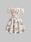 SHEIN MOD Vestido Feminino Floral Off Shoulder Com Decoração De Laço
