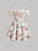 SHEIN MOD Vestido Feminino Floral Off Shoulder Com Decoração De Laço