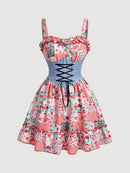 SHEIN MOD Vestido Mini Estilo País Feminino Com Estampa De Patchwork, Bloqueio De Cores E Amarração Na Cintura