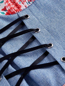 SHEIN MOD Vestido Mini Estilo País Feminino Com Estampa De Patchwork, Bloqueio De Cores E Amarração Na Cintura