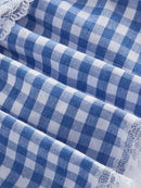 SHEIN MOD Vestido Curto De Verificação Azul E Branco Vichy Para Mulheres, Ideal Para Primavera, Praia Ou Férias No Campo