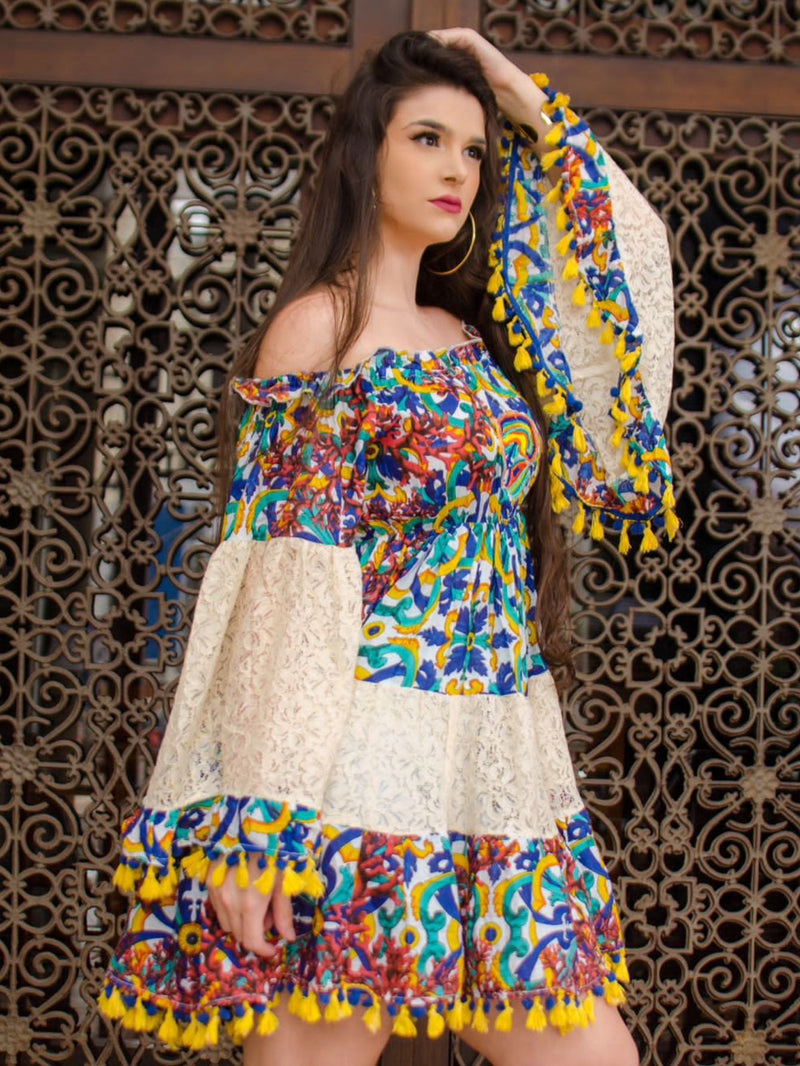 Vestido Boho com Mangas Longas