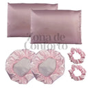 SilkSmooth™ - Kit Anti Frizz de Luxo - 2 Fronhas + 2 Toucas + 2 Xuxinhas de Cetim