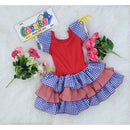 Vestido Adulto  Feminino de  Caipira Quadriculado  Junino Vermelho Com Azul envio já