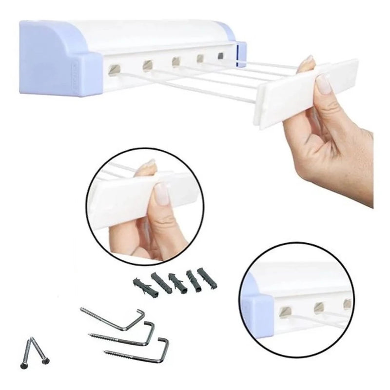 Varal De Parede Automático Rotoflex Para Apartamento Ou Casa Branco– 5 Cordas Retrátil