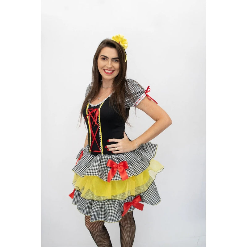 Vestidos Junino de caipira adulto quadriculado preto 0034A