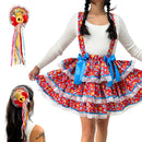 Saia Rodada Curta Caipira Festa Junina Quadrilha Arraiá São João Adulta Enfeite de Cabelo Chapéu Caipira Palha