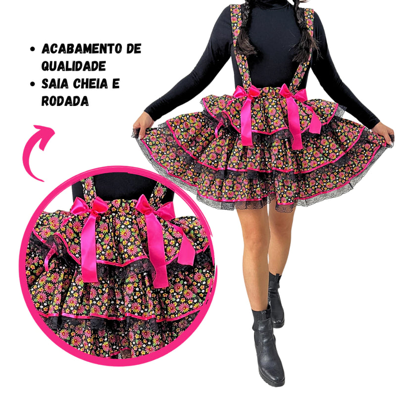 Saia Rodada Curta Caipira Festa Junina Quadrilha Arraiá São João Adulta Enfeite de Cabelo Chapéu Caipira Palha