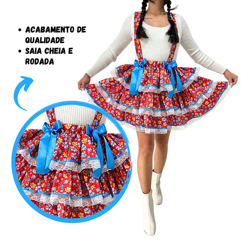 Saia Rodada Curta Caipira Festa Junina Quadrilha Arraiá São João Adulta Enfeite de Cabelo Chapéu Caipira Palha