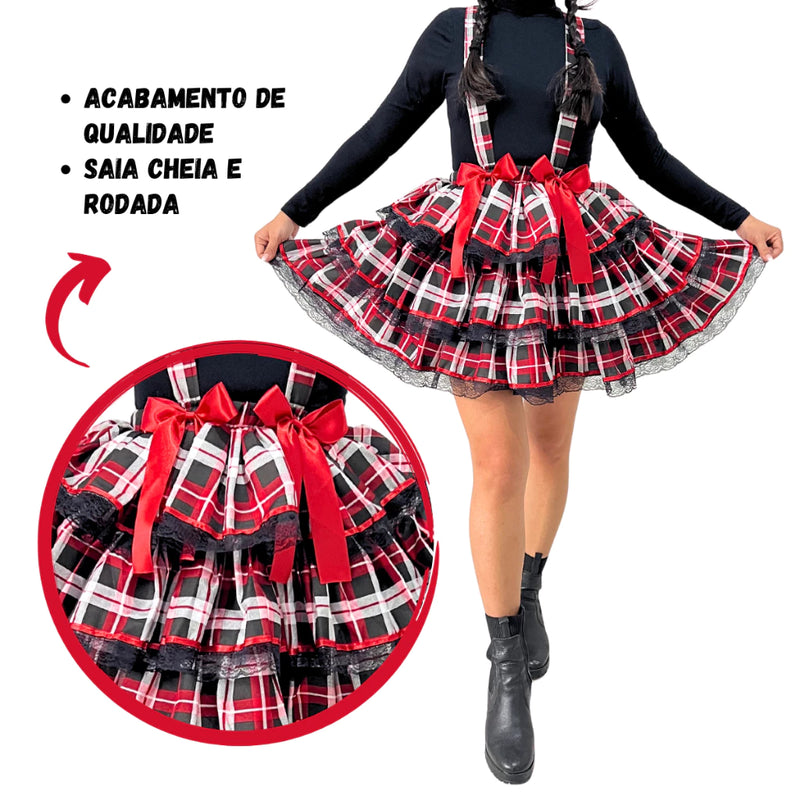 Saia Rodada Curta Caipira Festa Junina Quadrilha Arraiá São João Adulta Enfeite de Cabelo Chapéu Caipira Palha