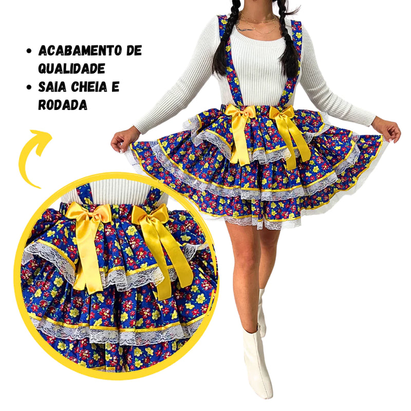 Saia Rodada Curta Caipira Festa Junina Quadrilha Arraiá São João Adulta Enfeite de Cabelo Chapéu Caipira Palha
