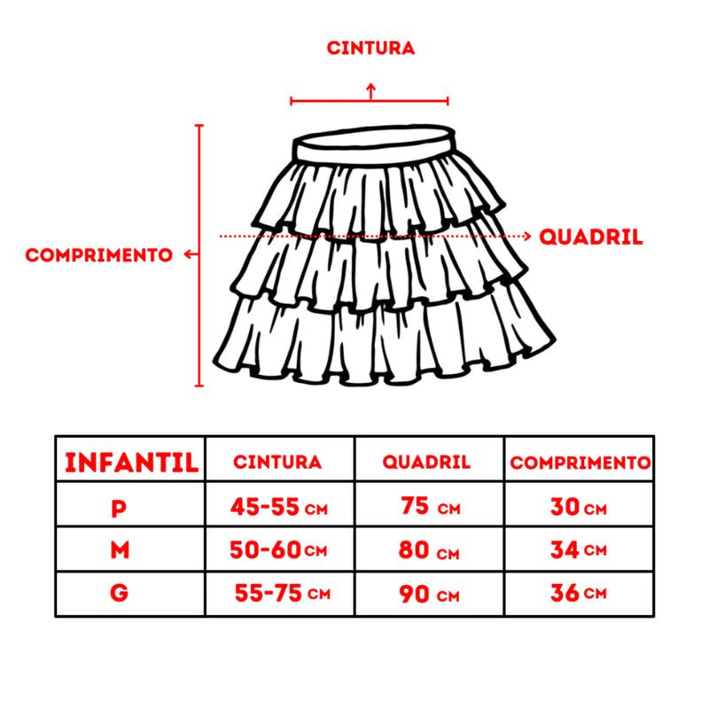 Saia Festa Junina Adulto e Infantil Quadrilha Caipira P ao GG