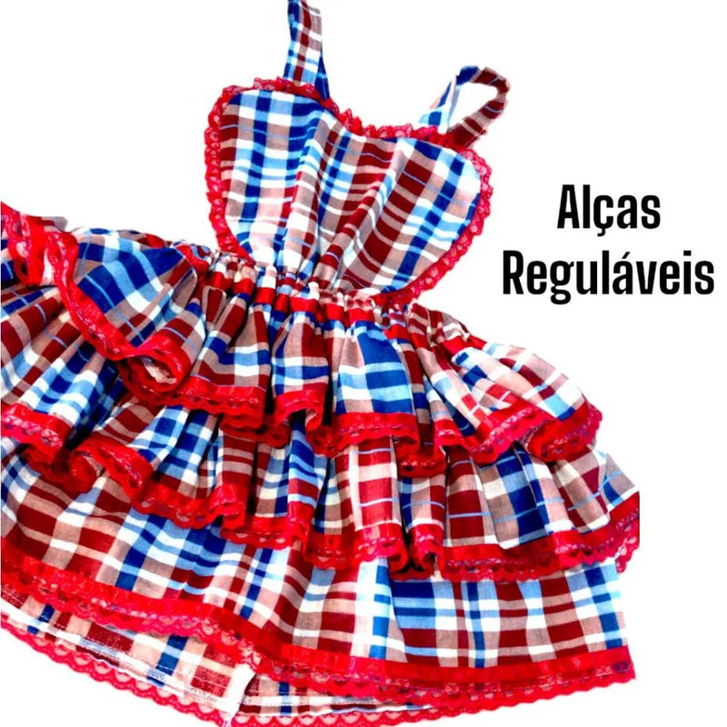 Vestido Adulto Festa Junina Jardineira Caipira Xadrez Envio Imediato